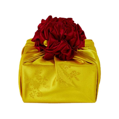 Korean traditional double sided silk yarn wrapping fabric [Gold/Burgundy]