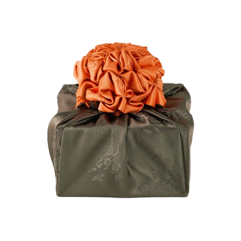 Korean traditional double sided silk yarn wrapping fabric [Orange/Khaki]
