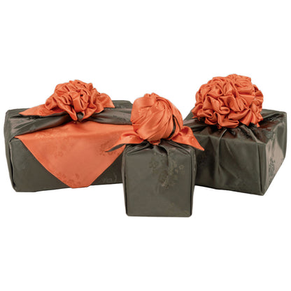 Korean traditional double sided silk yarn wrapping fabric [Orange/Khaki]