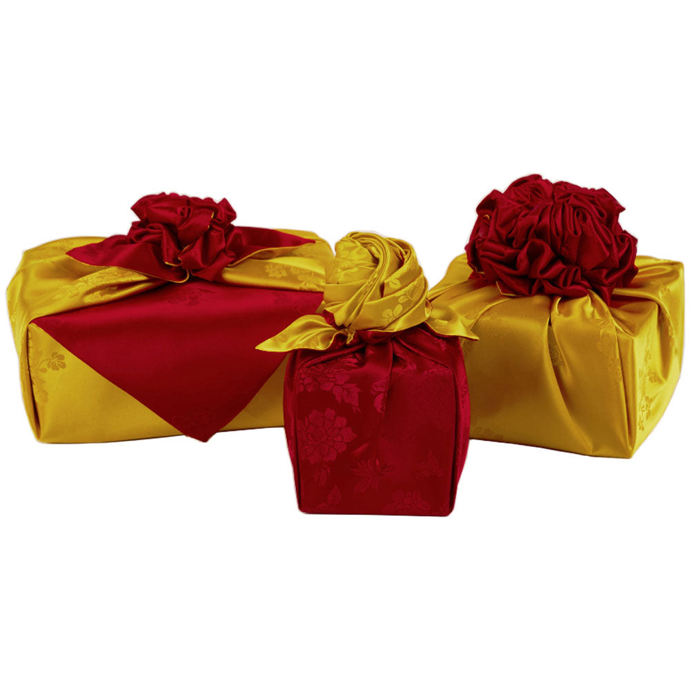 Korean traditional double sided silk yarn wrapping fabric [Gold/Burgundy]