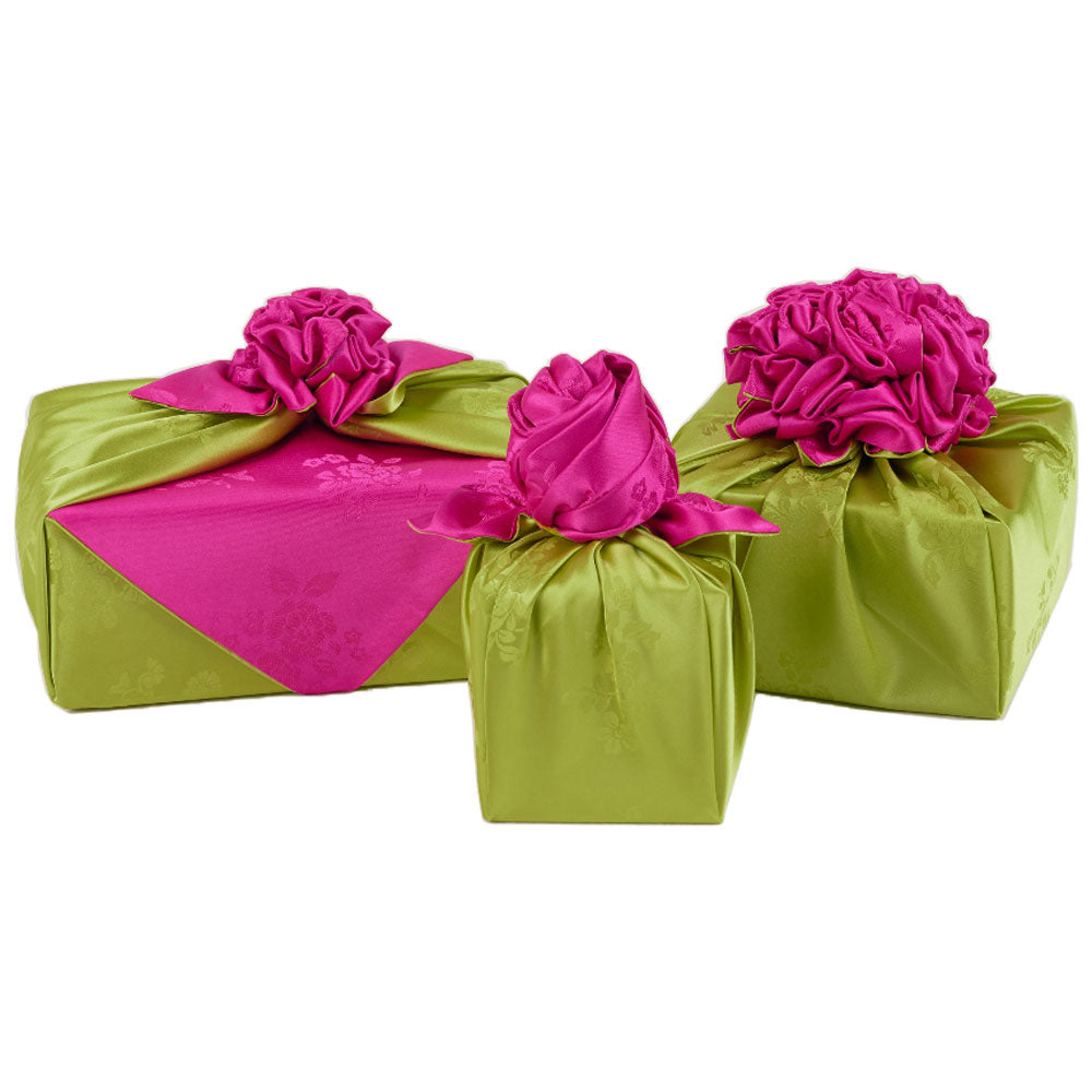 Korean traditional double sided silk yarn wrapping fabric [Wasabi/Pink]