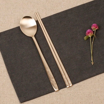 Korean brass chopstick set / Plum flower engraving