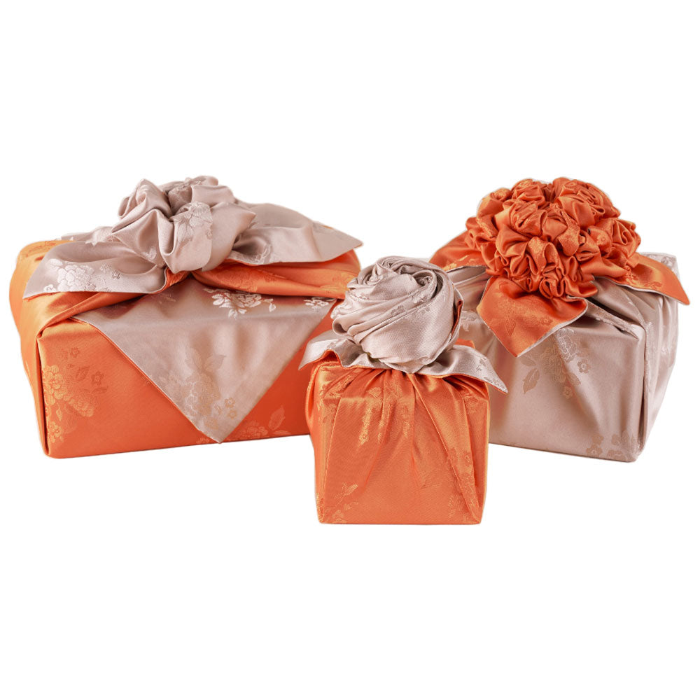 Korean traditional double sided silk yarn wrapping fabric [Beige/Orange]
