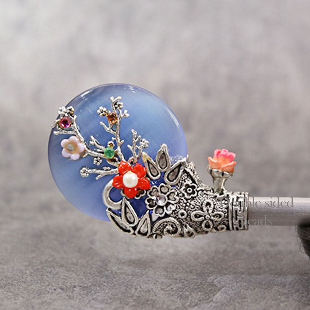 Korean traditional gemstone hairpin Binyeo [Blue]