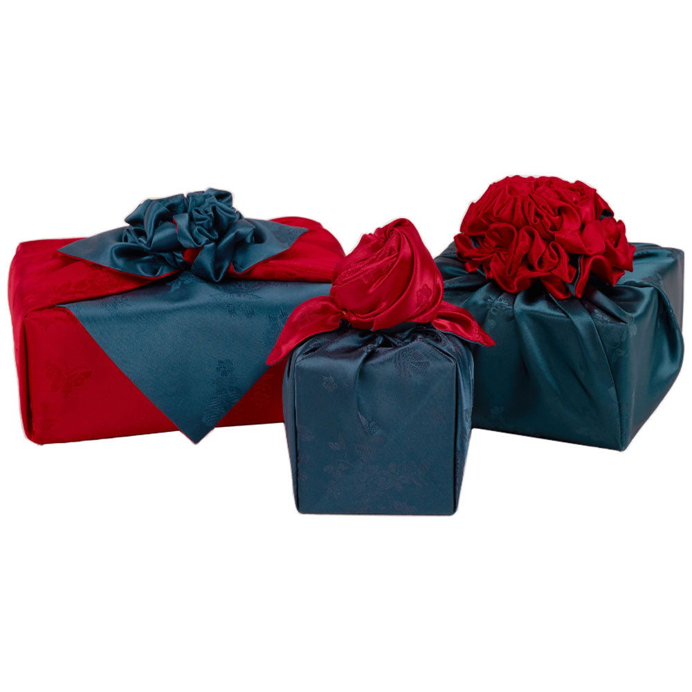 Korean traditional double sided silk yarn wrapping fabric [Red/Cobalt blue]