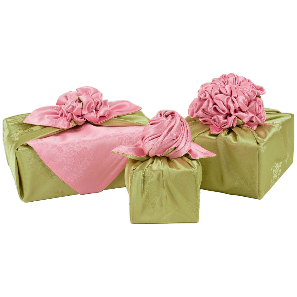Korean traditional double sided silk yarn wrapping fabric [Light pink/Dark khaki]