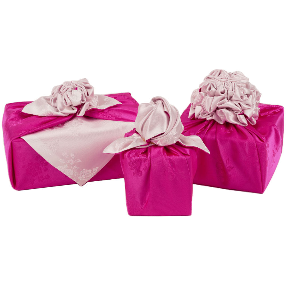 Korean traditional double sided silk yarn wrapping fabric [White Ivory/Pink]