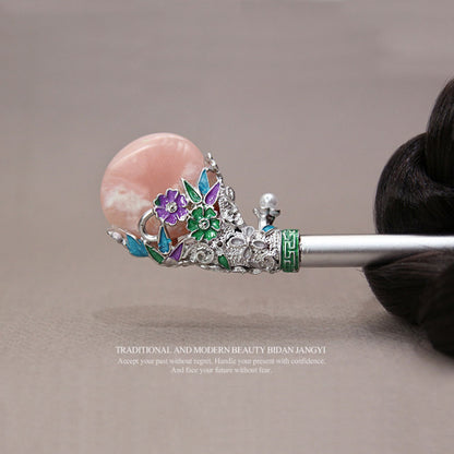Korean traditional golden marble hairpin Binyeo [Light pink]