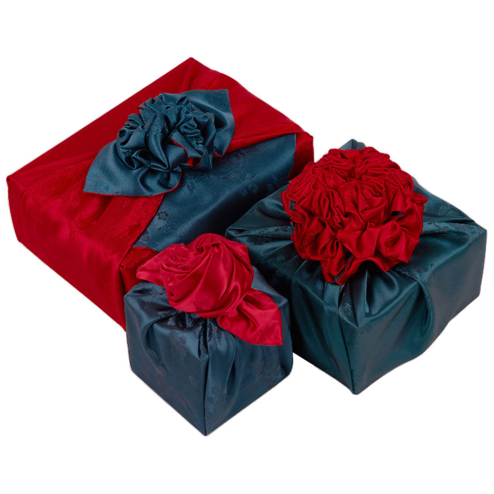Korean traditional double sided silk yarn wrapping fabric [Red/Cobalt blue]