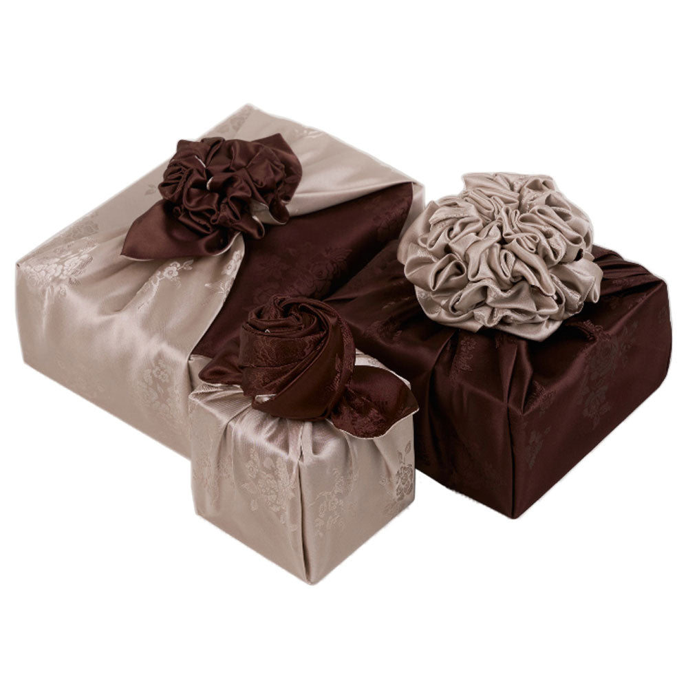 Korean traditional double sided silk yarn wrapping fabric [Beige/Maroon]