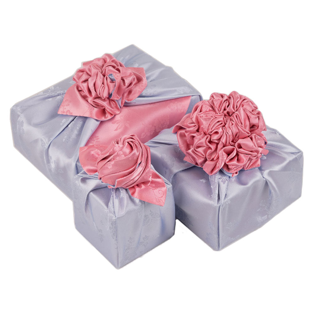 Korean traditional double sided silk yarn wrapping fabric [Silver grey/Light pink]