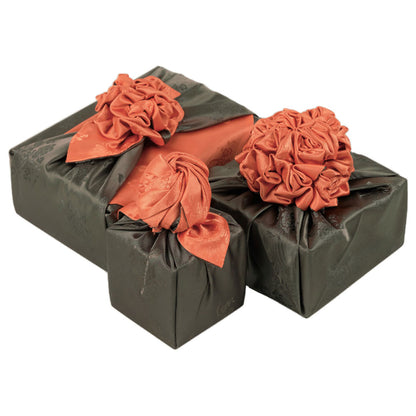 Korean traditional double sided silk yarn wrapping fabric [Orange/Khaki]