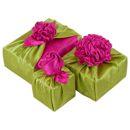 Korean traditional double sided silk yarn wrapping fabric [Wasabi/Pink]