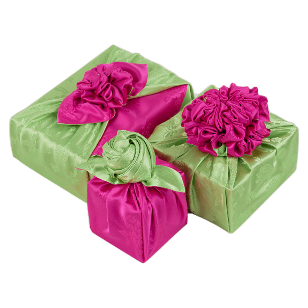 Korean traditional double sided silk yarn wrapping fabric [Light green/Pink]