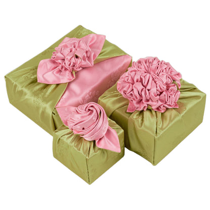 Korean traditional double sided silk yarn wrapping fabric [Light pink/Dark khaki]