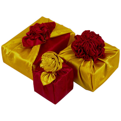 Korean traditional double sided silk yarn wrapping fabric [Gold/Burgundy]