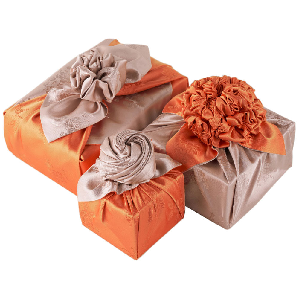 Korean traditional double sided silk yarn wrapping fabric [Beige/Orange]