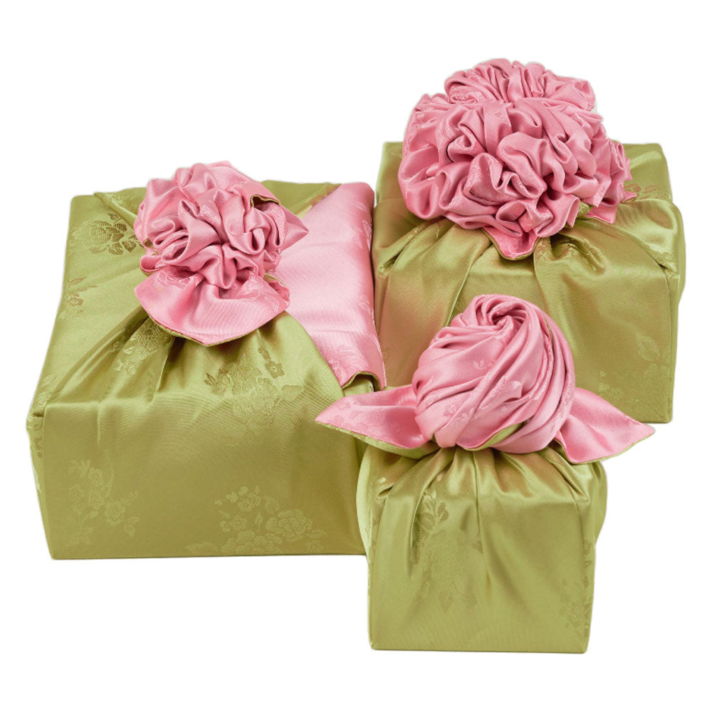 Korean traditional double sided silk yarn wrapping fabric [Light pink/Dark khaki]