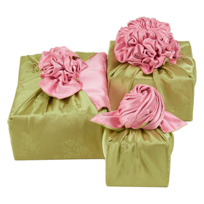 Korean traditional double sided silk yarn wrapping fabric [Light pink/Dark khaki]