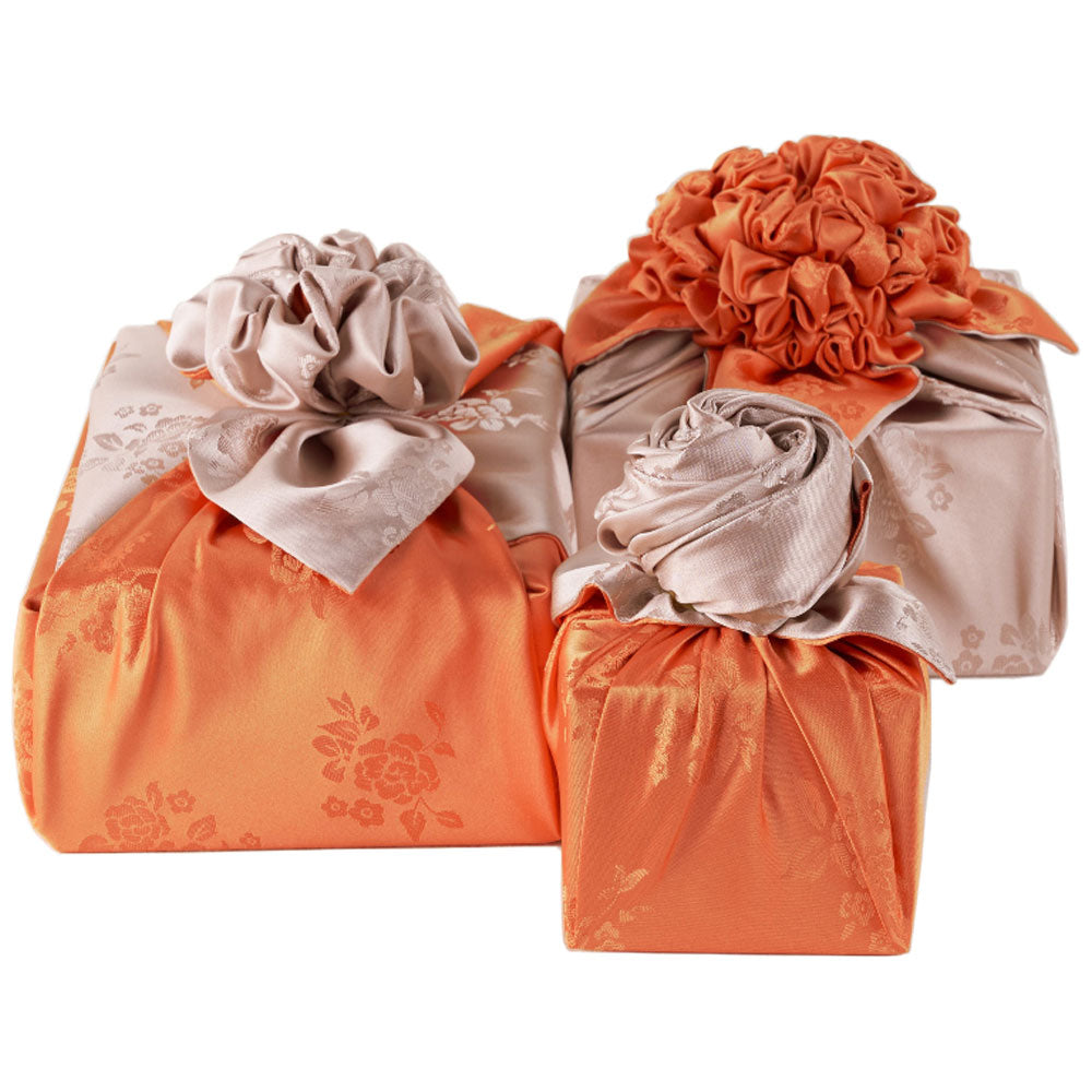 Korean traditional double sided silk yarn wrapping fabric [Beige/Orange]