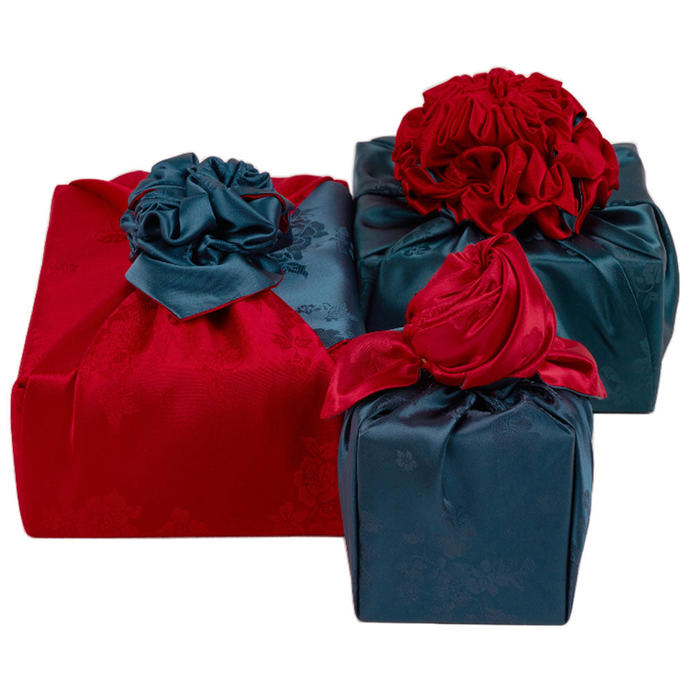 Korean traditional double sided silk yarn wrapping fabric [Red/Cobalt blue]