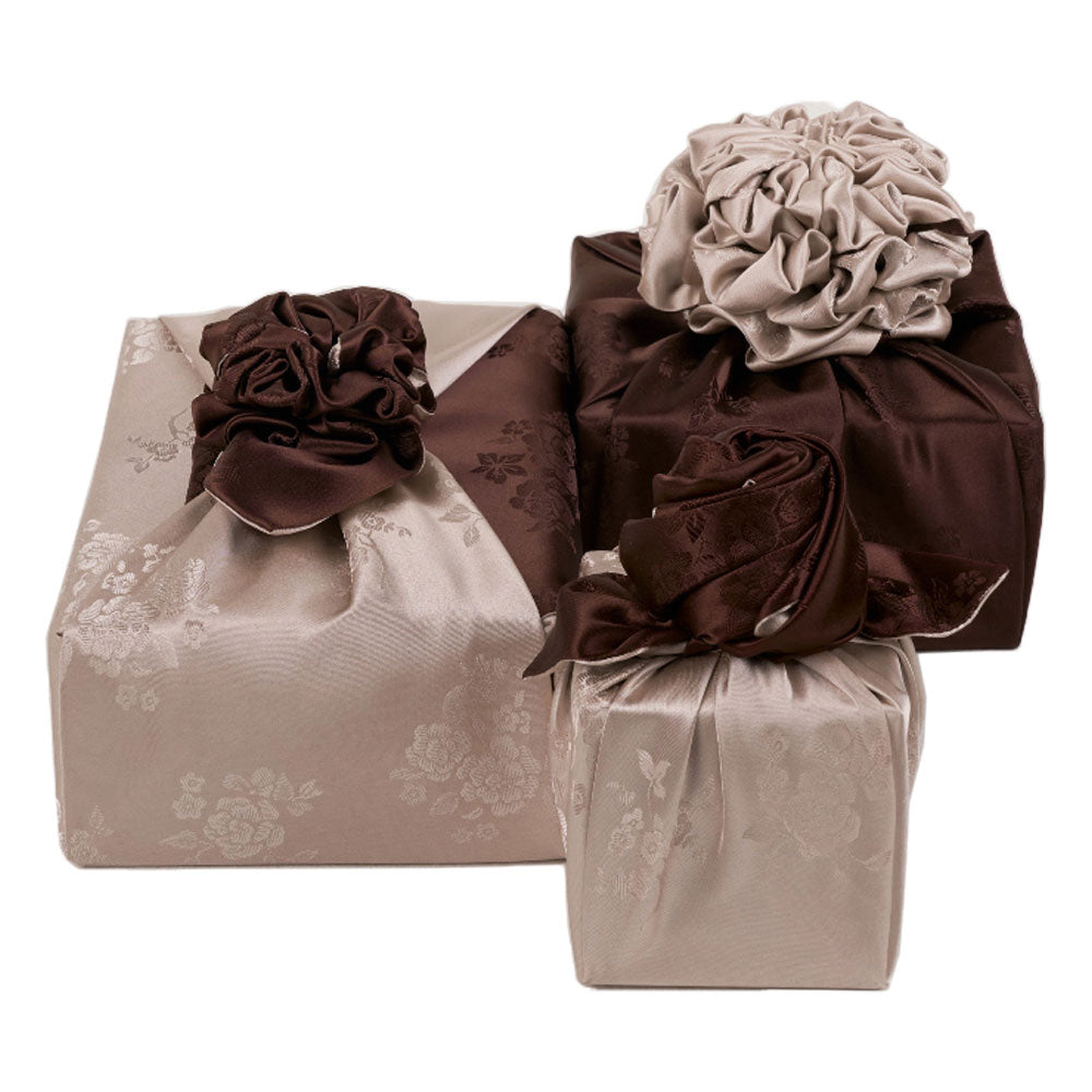 Korean traditional double sided silk yarn wrapping fabric [Beige/Maroon]