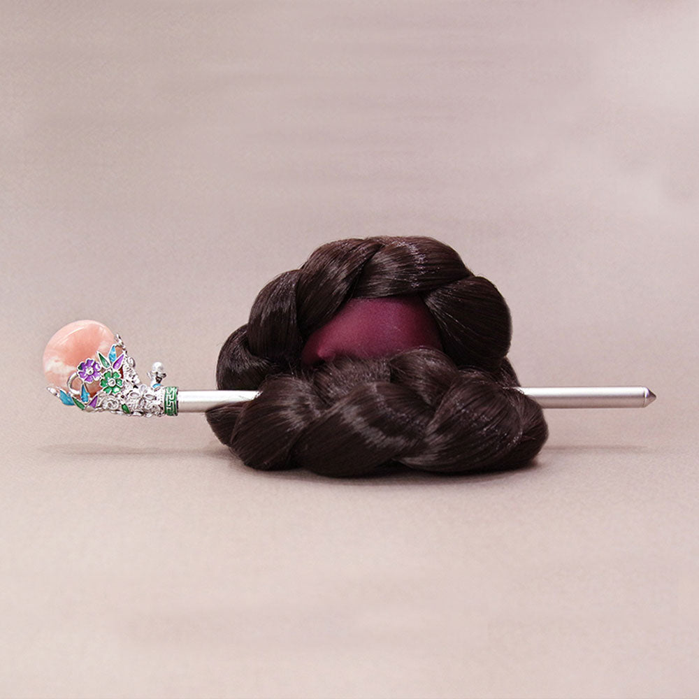 Korean traditional golden marble hairpin Binyeo [Light pink]