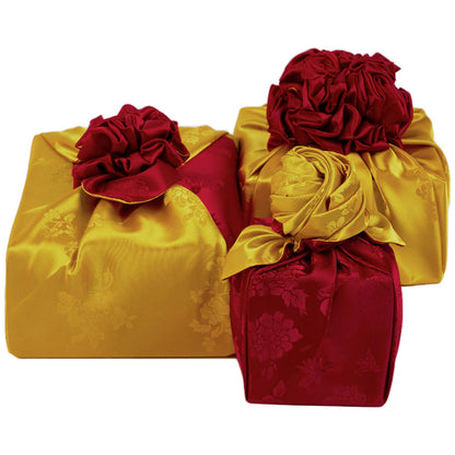 Korean traditional double sided silk yarn wrapping fabric [Gold/Burgundy]