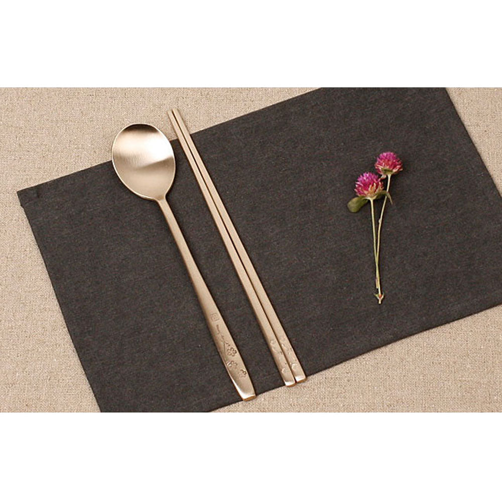 Korean brass chopstick set / Plum flower engraving