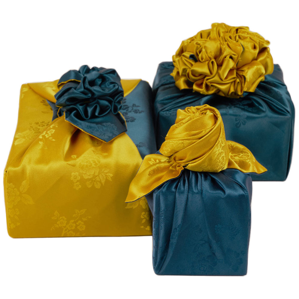 Korean traditional double sided silk yarn wrapping fabric [Cobalt blue/Gold]