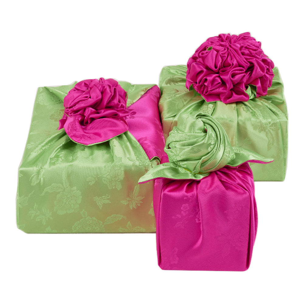 Korean traditional double sided silk yarn wrapping fabric [Light green/Pink]