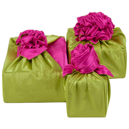 Korean traditional double sided silk yarn wrapping fabric [Wasabi/Pink]