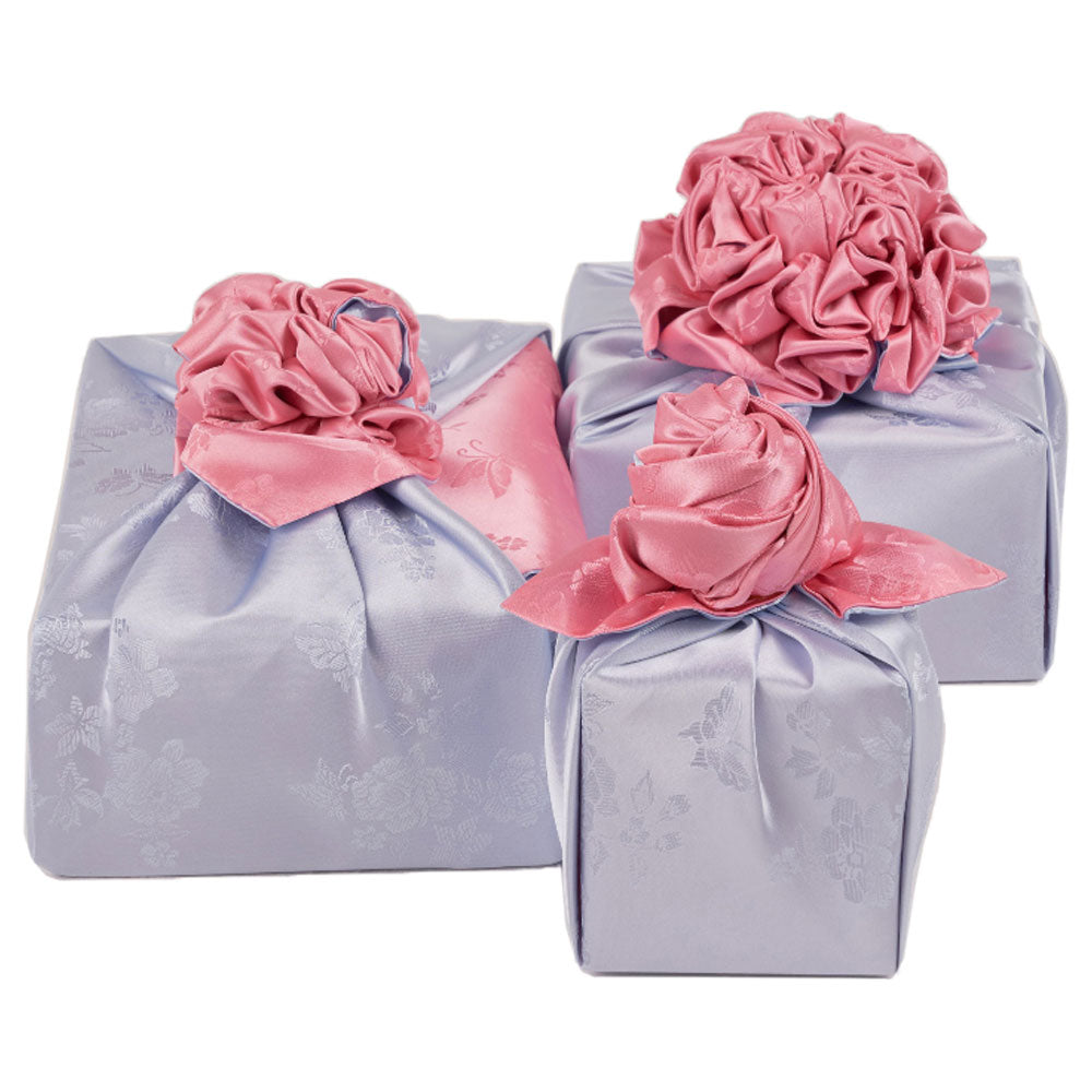 Korean traditional double sided silk yarn wrapping fabric [Silver grey/Light pink]