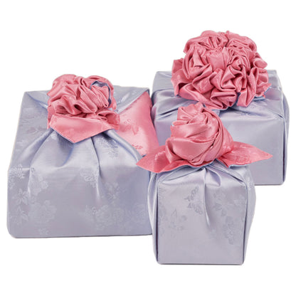 Korean traditional double sided silk yarn wrapping fabric [Silver grey/Light pink]