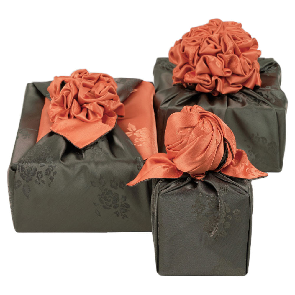 Korean traditional double sided silk yarn wrapping fabric [Orange/Khaki]