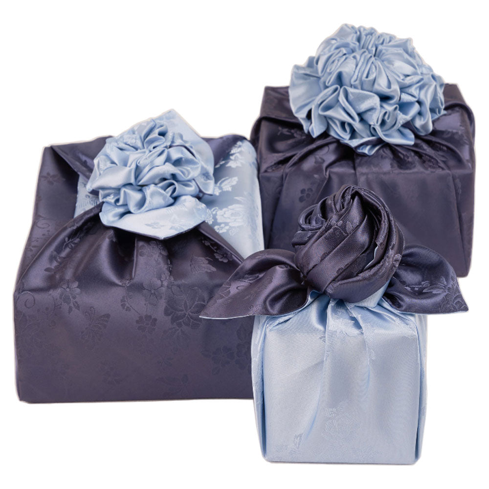 Korean traditional double sided silk yarn wrapping fabric [Blue grey/Silver grey]