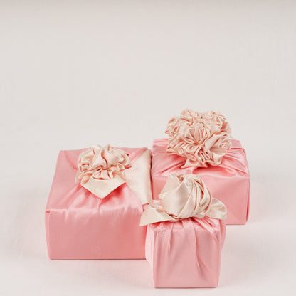 Korean traditional double sided silk yarn wrapping fabric [Ivory / Light coral]