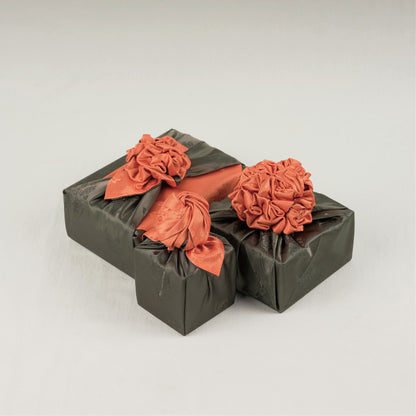 Korean traditional double sided silk yarn wrapping fabric [Orange/Khaki]
