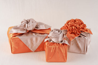 Korean traditional double sided silk yarn wrapping fabric [Beige/Orange]