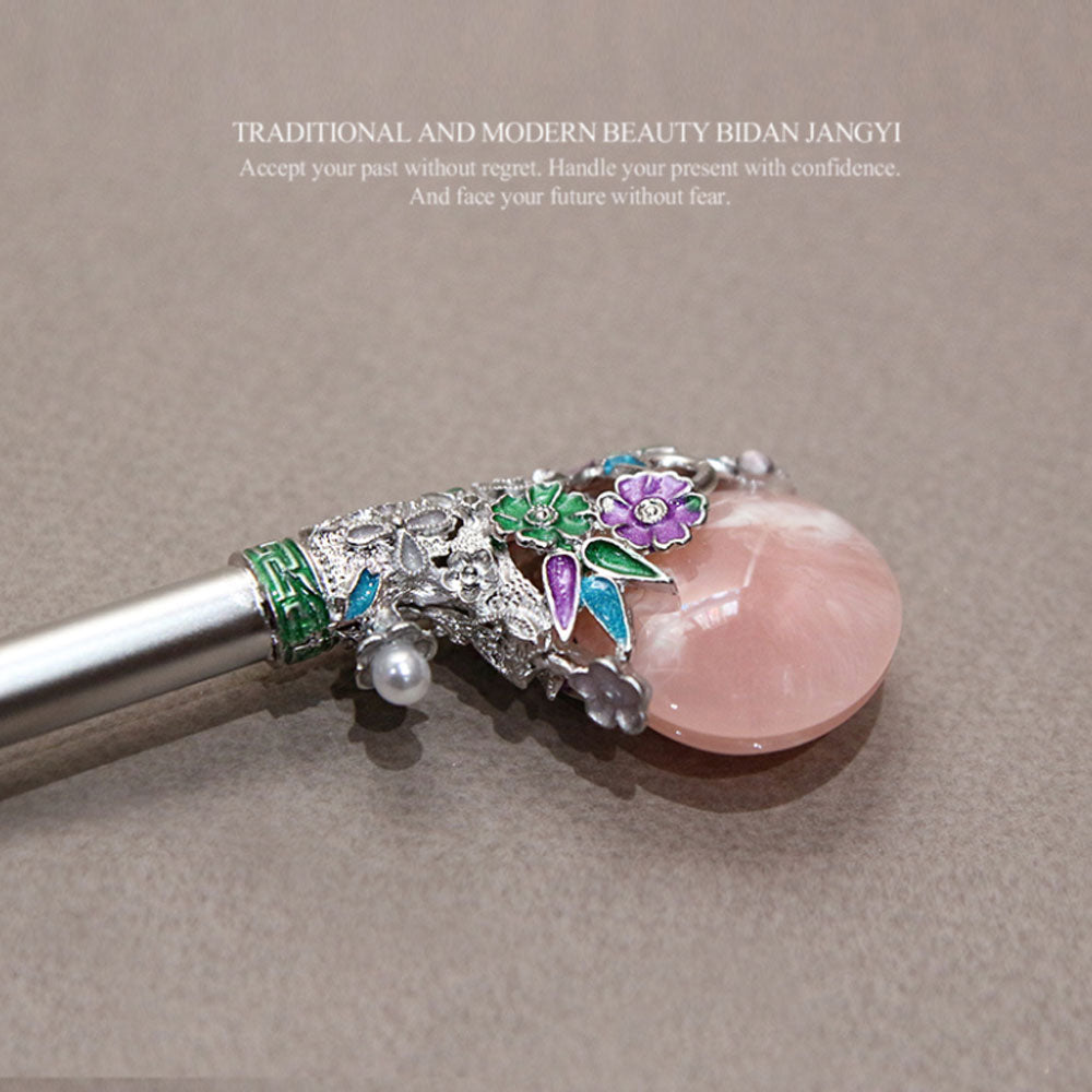 Korean traditional golden marble hairpin Binyeo [Light pink]