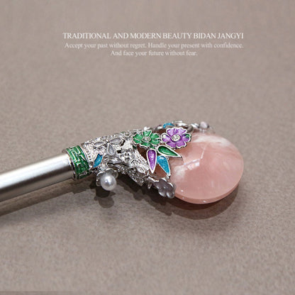 Korean traditional golden marble hairpin Binyeo [Light pink]