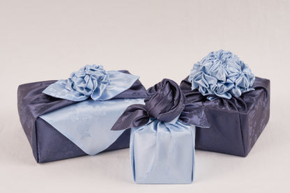 Korean traditional double sided silk yarn wrapping fabric [Blue grey/Silver grey]