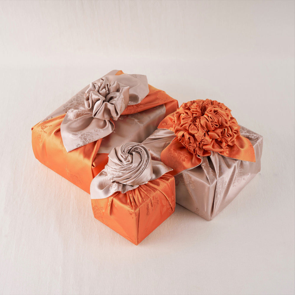 Korean traditional double sided silk yarn wrapping fabric [Beige/Orange]