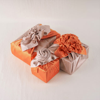 Korean traditional double sided silk yarn wrapping fabric [Beige/Orange]