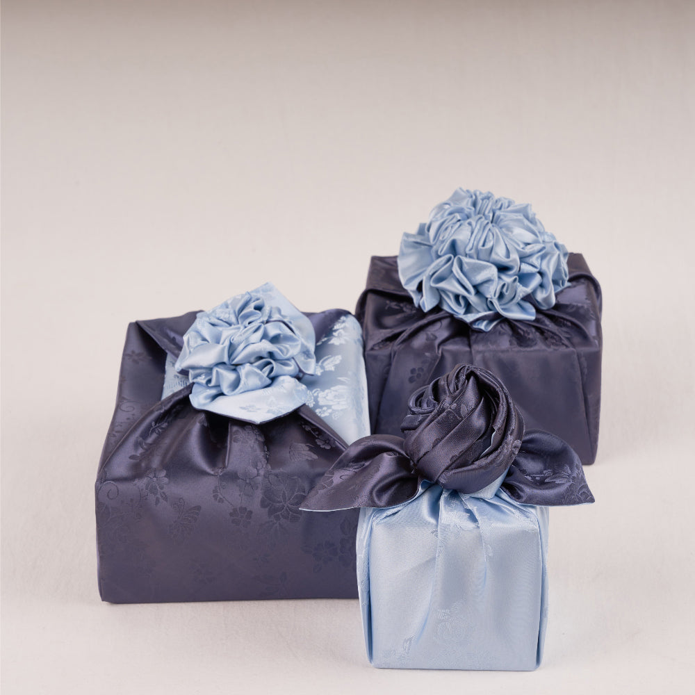 Korean traditional double sided silk yarn wrapping fabric [Blue grey/Silver grey]