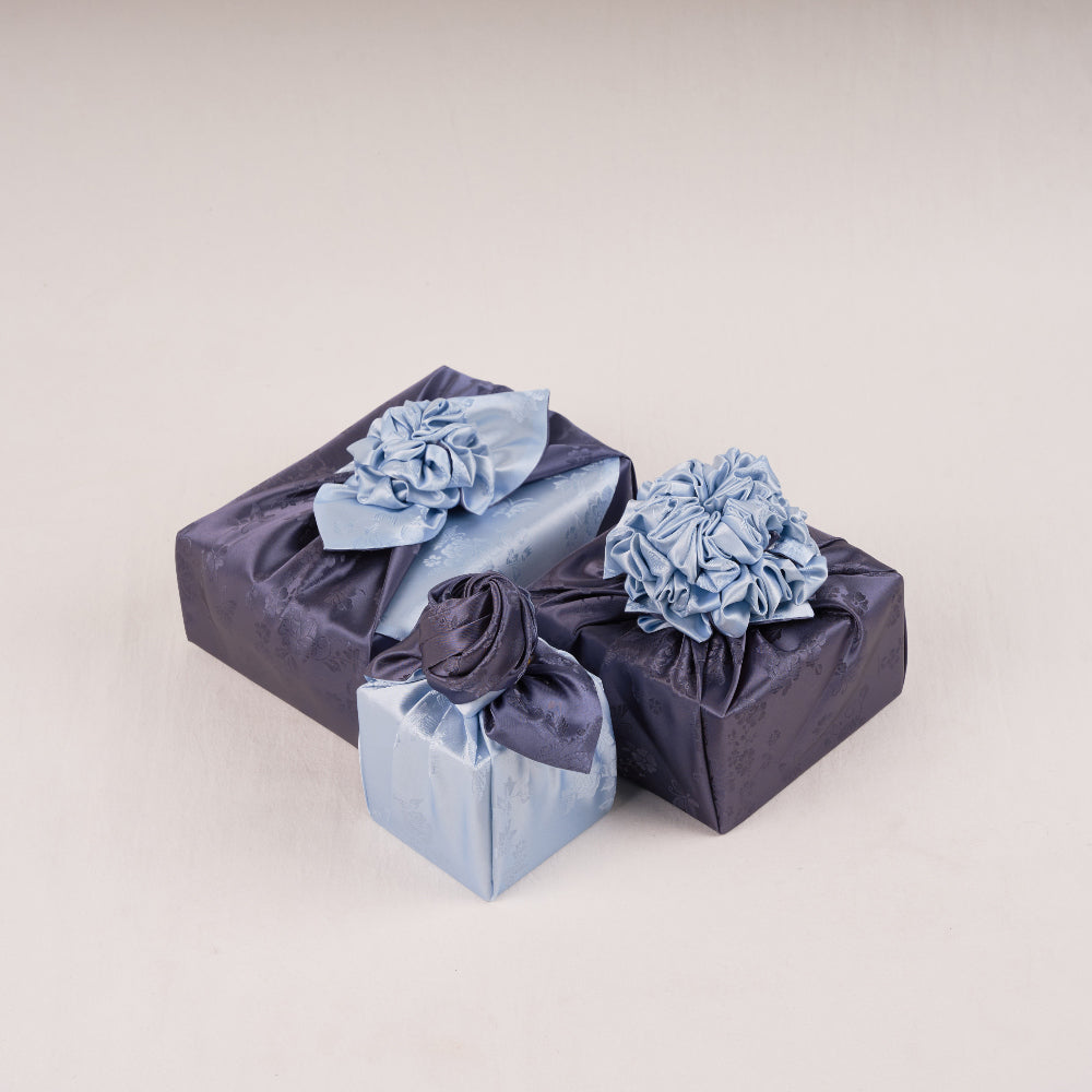 Korean traditional double sided silk yarn wrapping fabric [Blue grey/Silver grey]