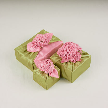 Korean traditional double sided silk yarn wrapping fabric [Light pink/Dark khaki]