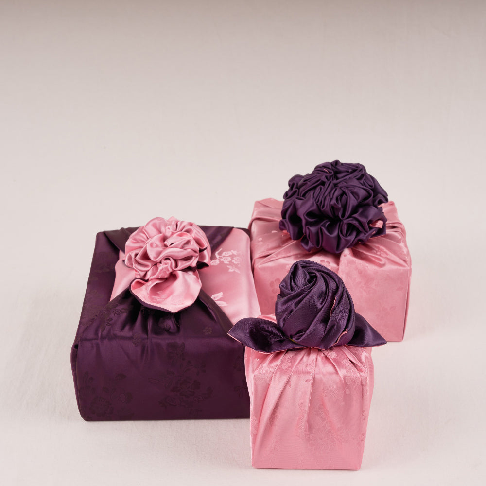 Korean traditional double sided silk yarn wrapping fabric [Light pink/Wine]