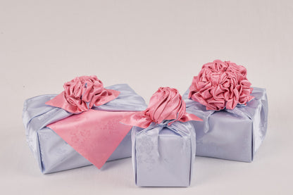 Korean traditional double sided silk yarn wrapping fabric [Silver grey/Light pink]
