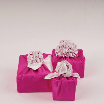 Korean traditional double sided silk yarn wrapping fabric [White Ivory/Pink]